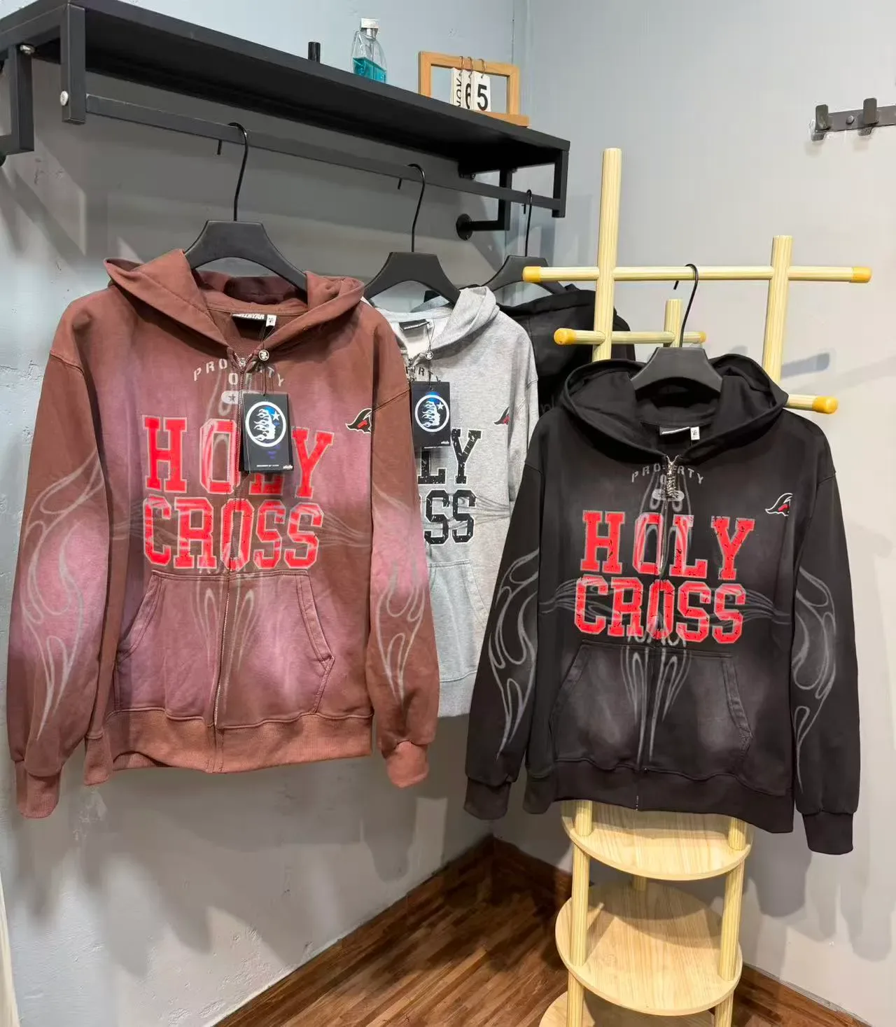 Hellstar Hoodie com Capuz Preto Zip-Up con Gráfico da Santa Cruz 7