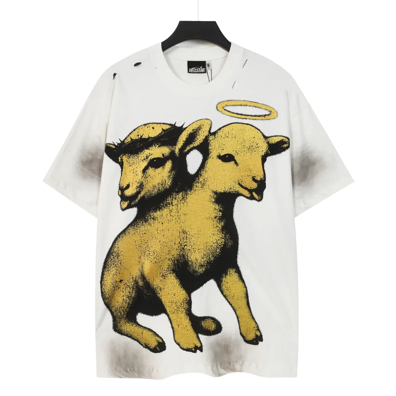 Hellstar Two-Headed Lamb Graphic Distressed Oversized T-Shirt 2