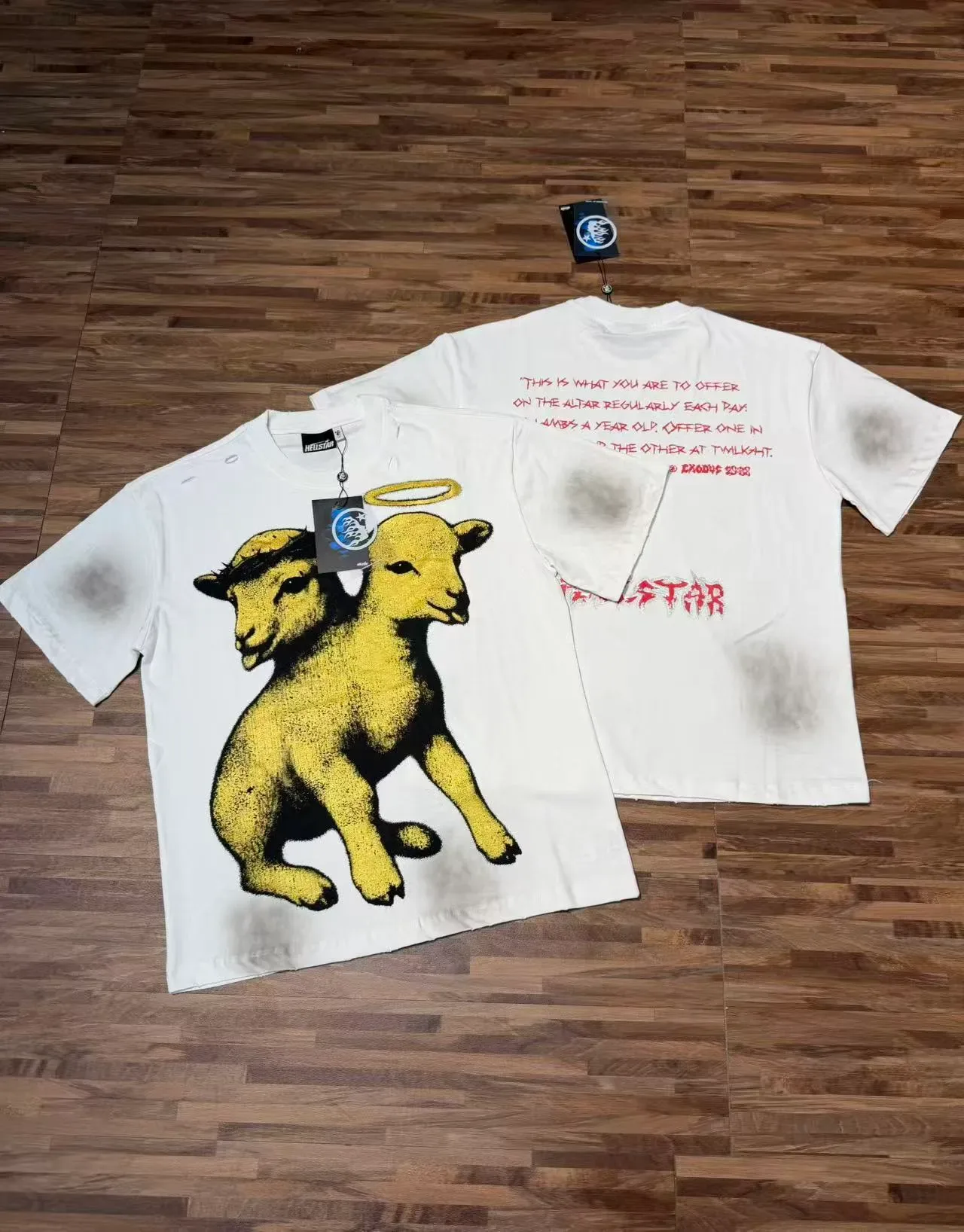 Hellstar Two-Headed Lamb Graphic Distressed Oversized T-Shirt 4
