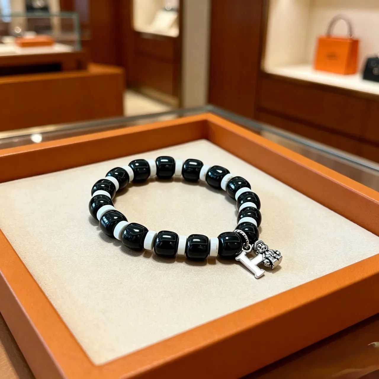 Hermès Black and White Beaded Charmed Bracelet 2