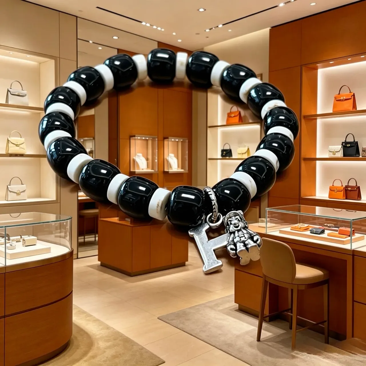 Hermès Black and White Beaded Charmed Bracelet 6