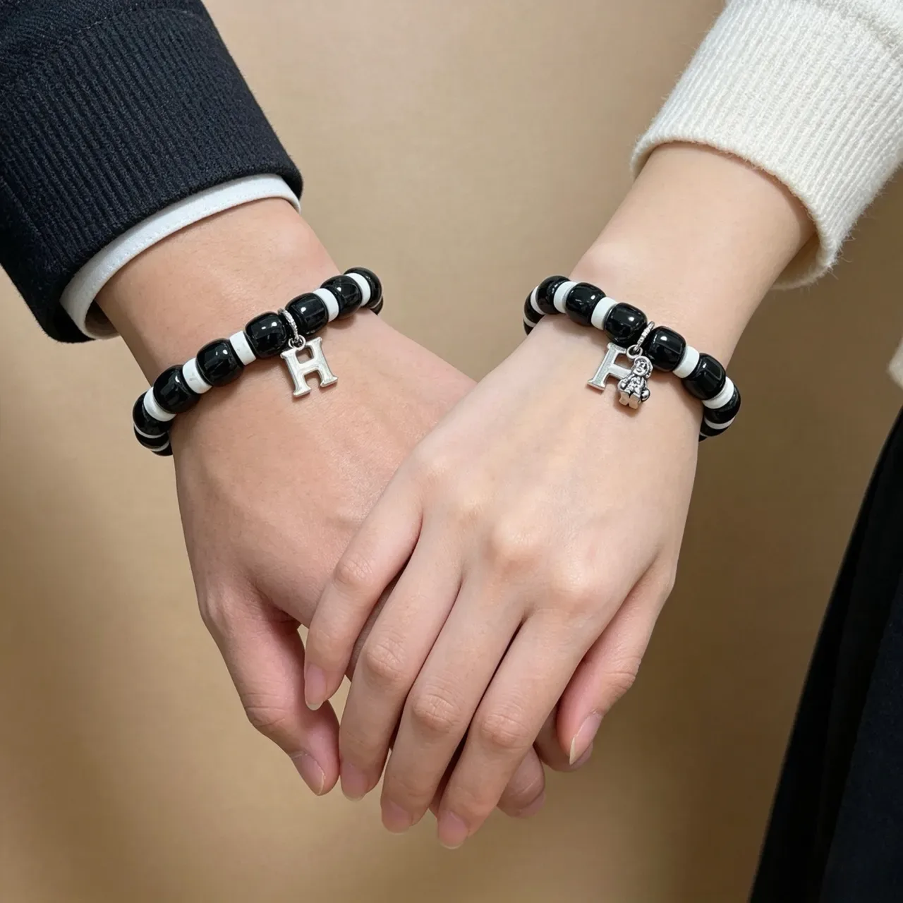 Hermès Black and White Beaded Charmed Bracelet 7