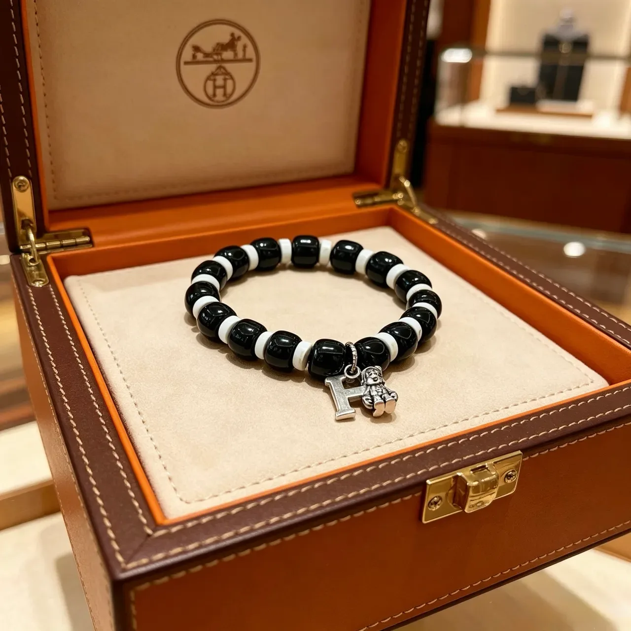 Hermès Black and White Beaded Charmed Bracelet 9