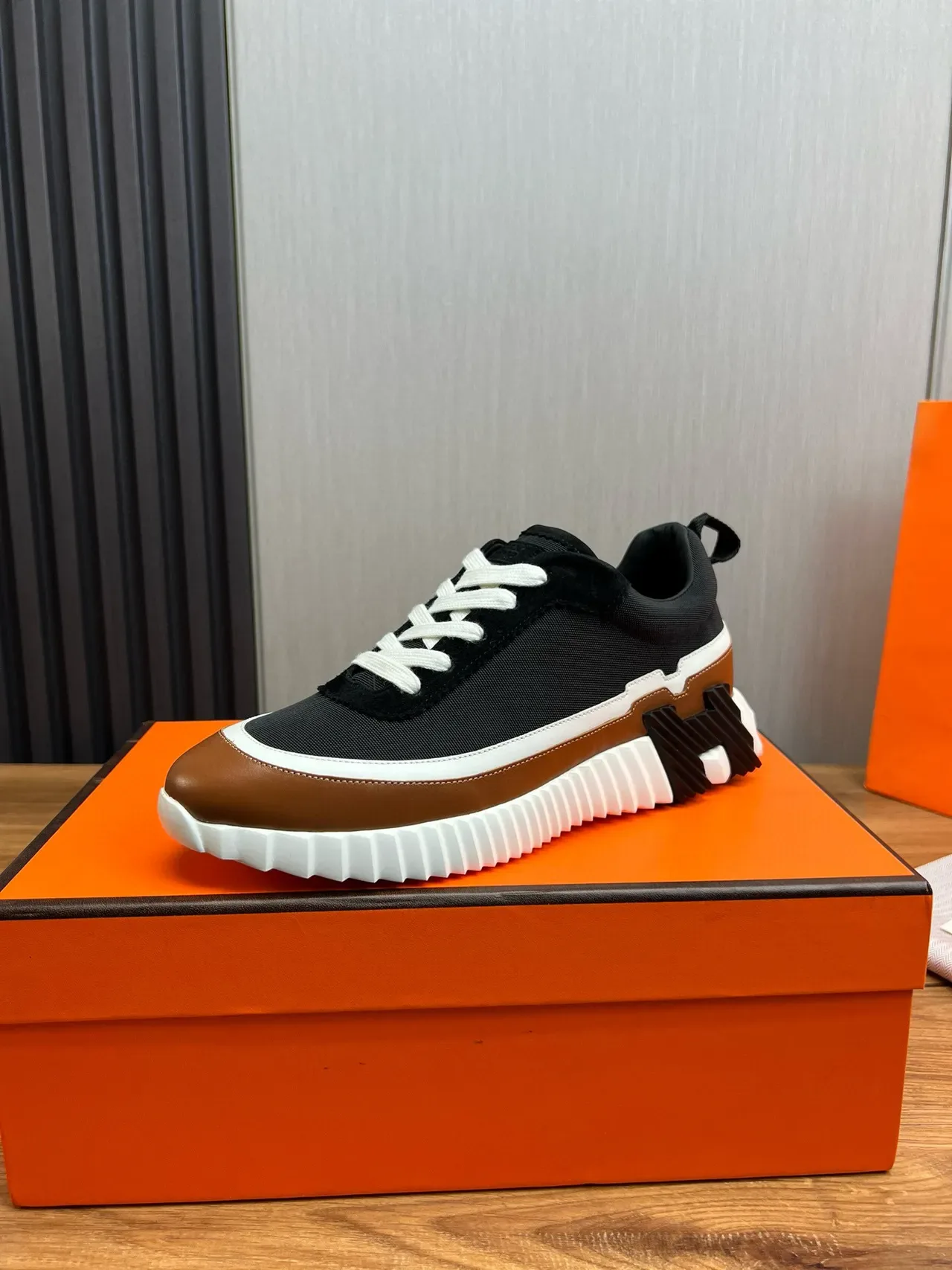 Hermès Black Brown Chunky Ridged Sole Mesh Upper Lifestyle Sneakers 2