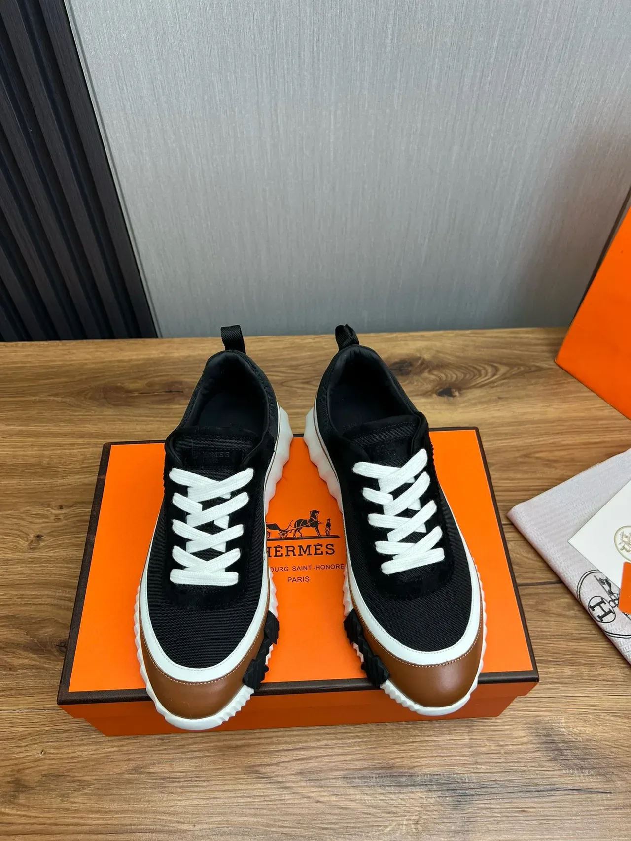 Hermès Black Brown Chunky Ridged Sole Mesh Upper Lifestyle Sneakers 3