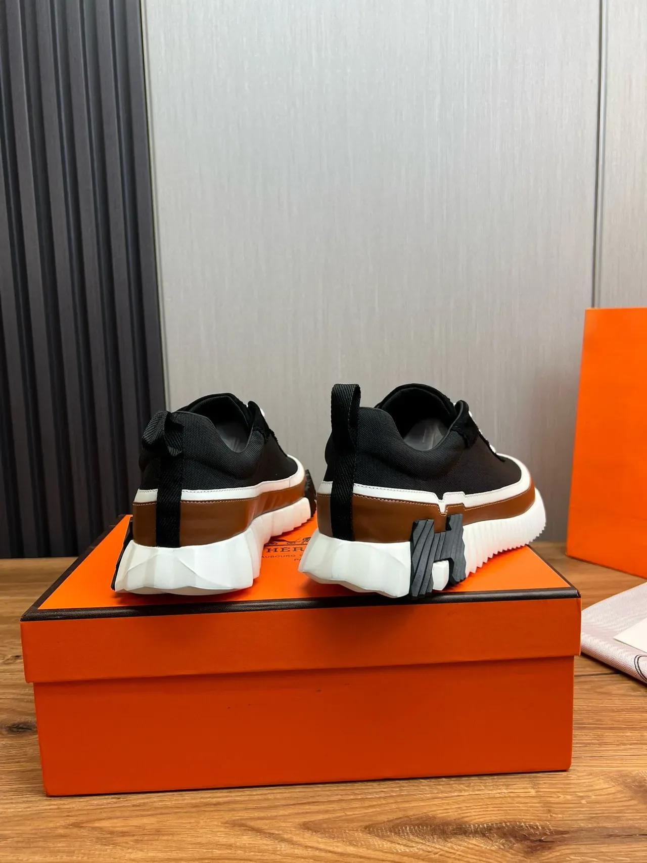 Hermès Black Brown Chunky Ridged Sole Mesh Upper Lifestyle Sneakers 6