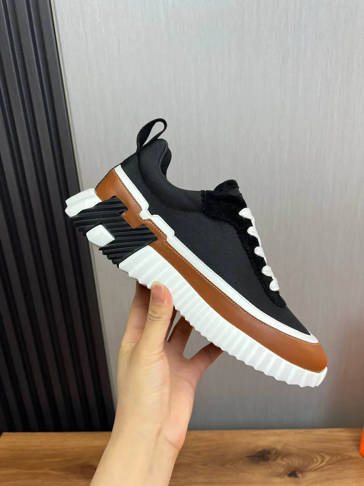 Hermès Black Brown Chunky Ridged Sole Mesh Upper Lifestyle Sneakers 7