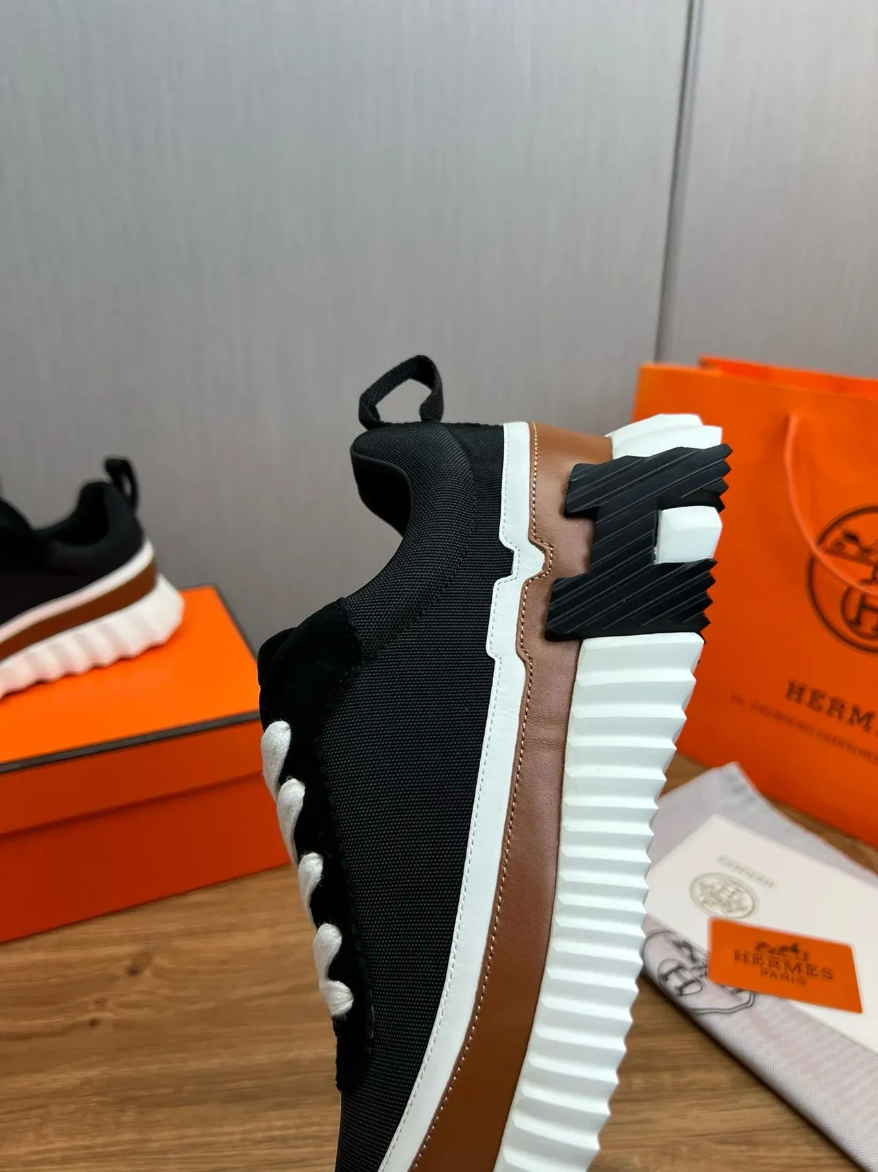 Hermès Black Brown Chunky Ridged Sole Mesh Upper Lifestyle Sneakers 9