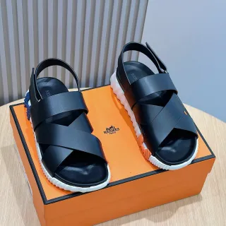 Hermès Black Crisscross Strap Chunky Sole Casual Sandals