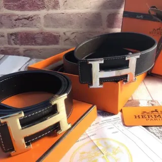 Hermès Black Gold Double-H Buckle Reversible Leather Belt
