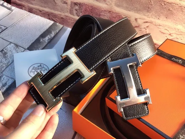 Hermès Black Gold Double-H Buckle Reversible Leather Belt 4