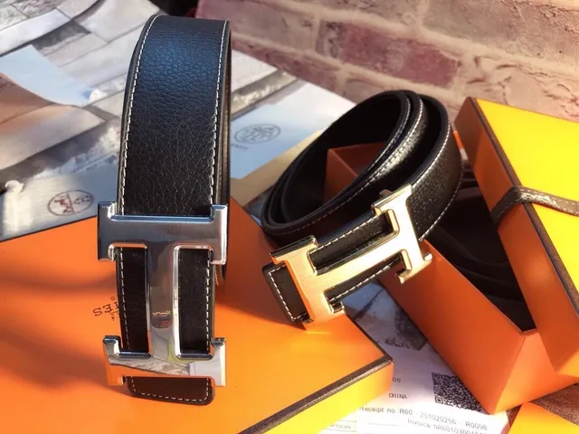 Hermès Black Gold Double-H Buckle Reversible Leather Belt 6