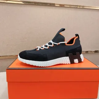 Hermès Black Orange Knit Sock-Fit Upper Sculpted Ridged White Sole Lifestyle Sneakers