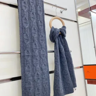 Hermès নীল কেবল নিট ঘন রিবড টেক্সচার ক্যাশমিয়ার স্কার্ফ