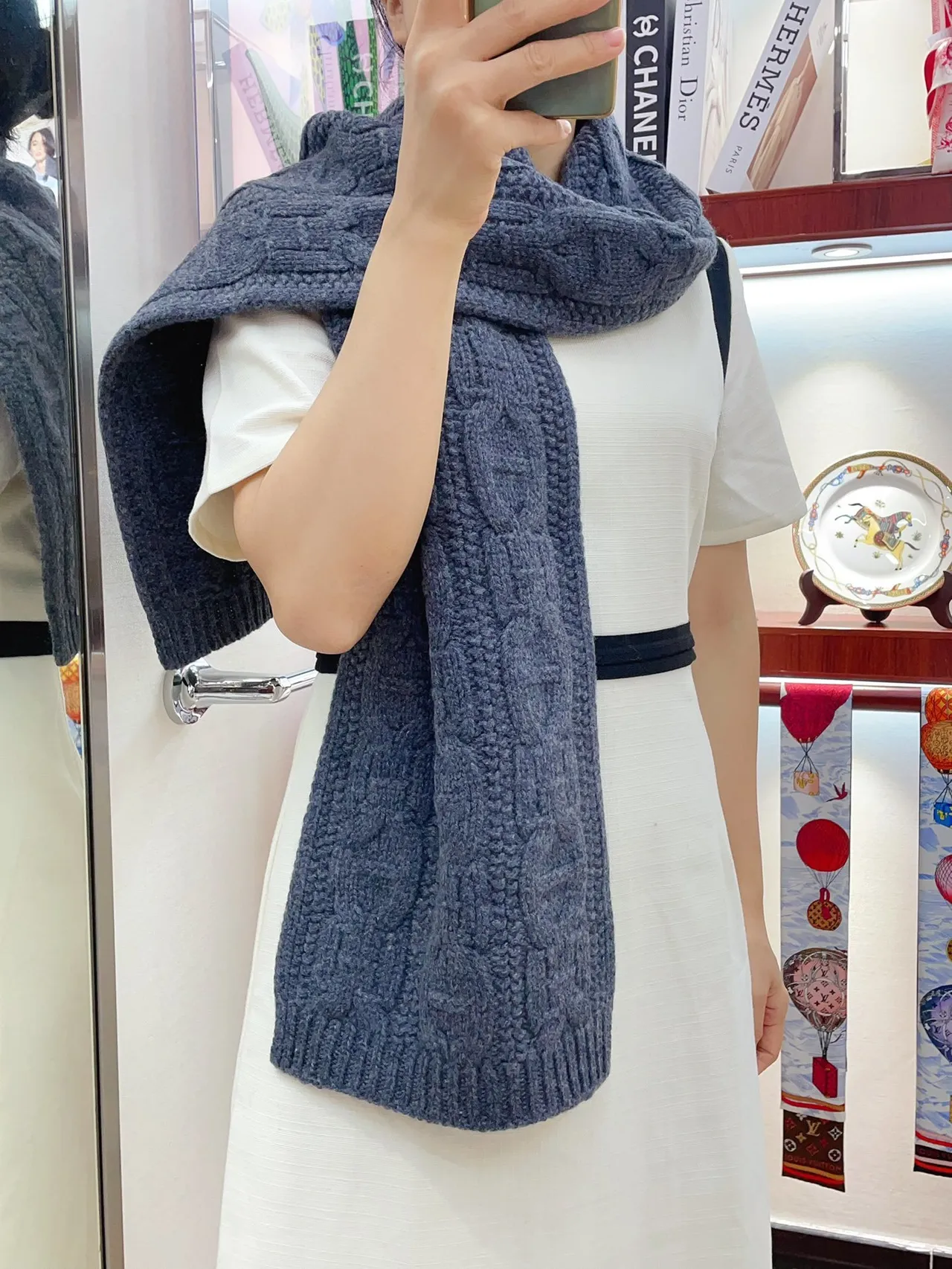 Hermès Blue Cable-Knit Chunky Ribbed Texture Cashmere Scarf 2
