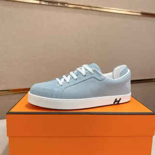 Hermès Blue White Suede Upper Low-Top Silhouette Lifestyle Sneakers