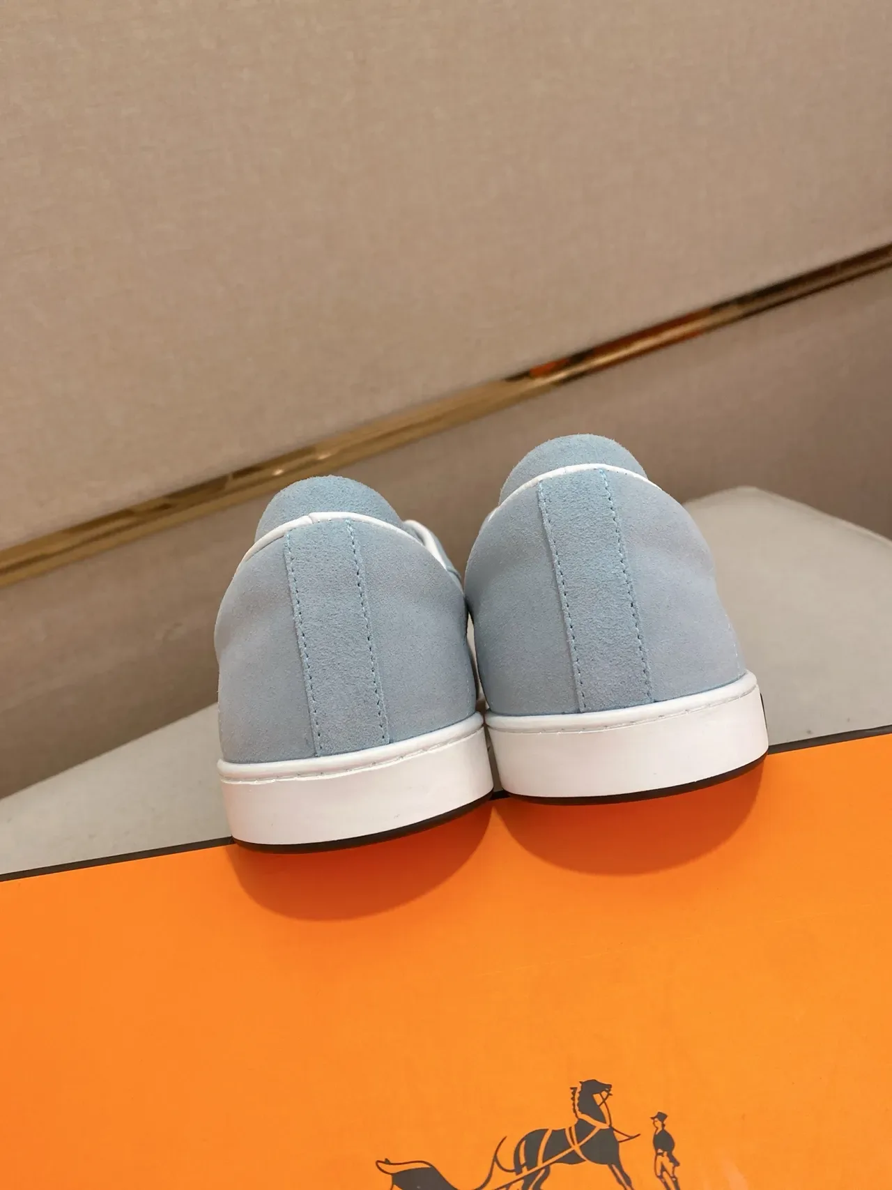Hermès Blue White Suede Upper Low-Top Silhouette Lifestyle Sneakers 3
