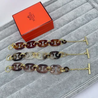 Hermès Marrón Dorado Resina Enlace Hardware Pulsera