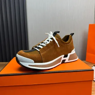 Hermès Marrones Blancos Ante Superior Cordones Sneakers Lifestyle