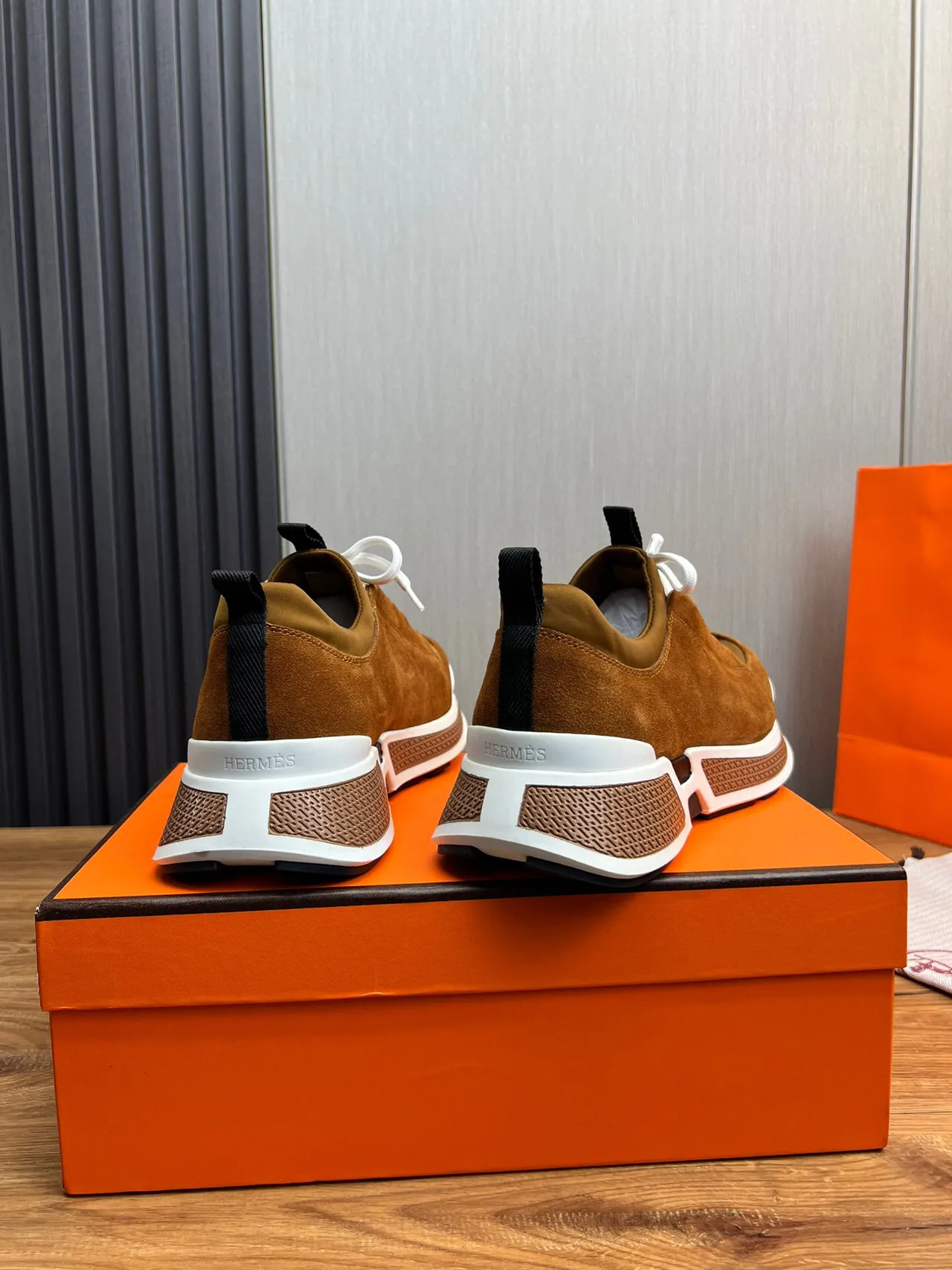 Hermès Brown White Suede Upper Laces Lifestyle Sneakers 4
