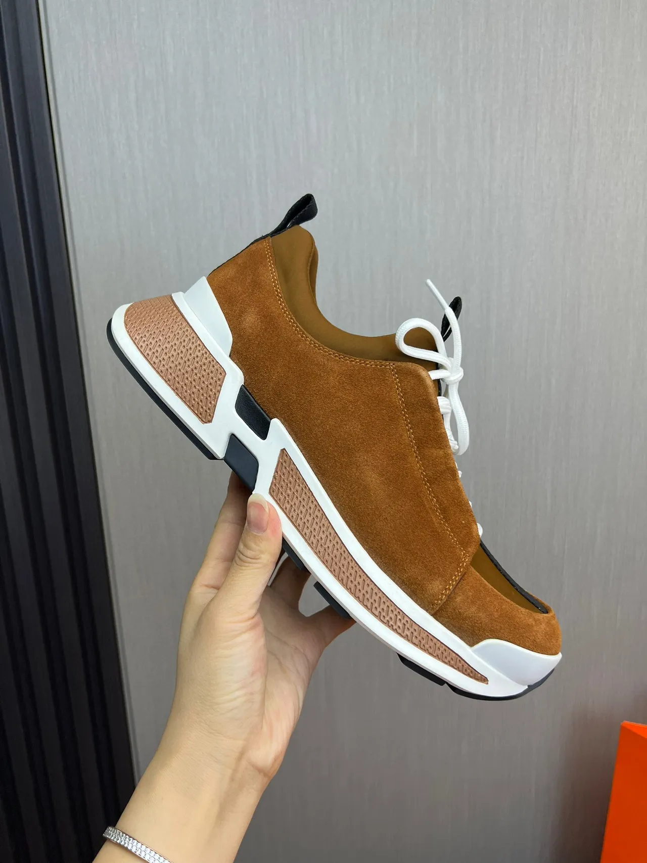 Hermès Brown White Suede Upper Laces Lifestyle Sneakers 6
