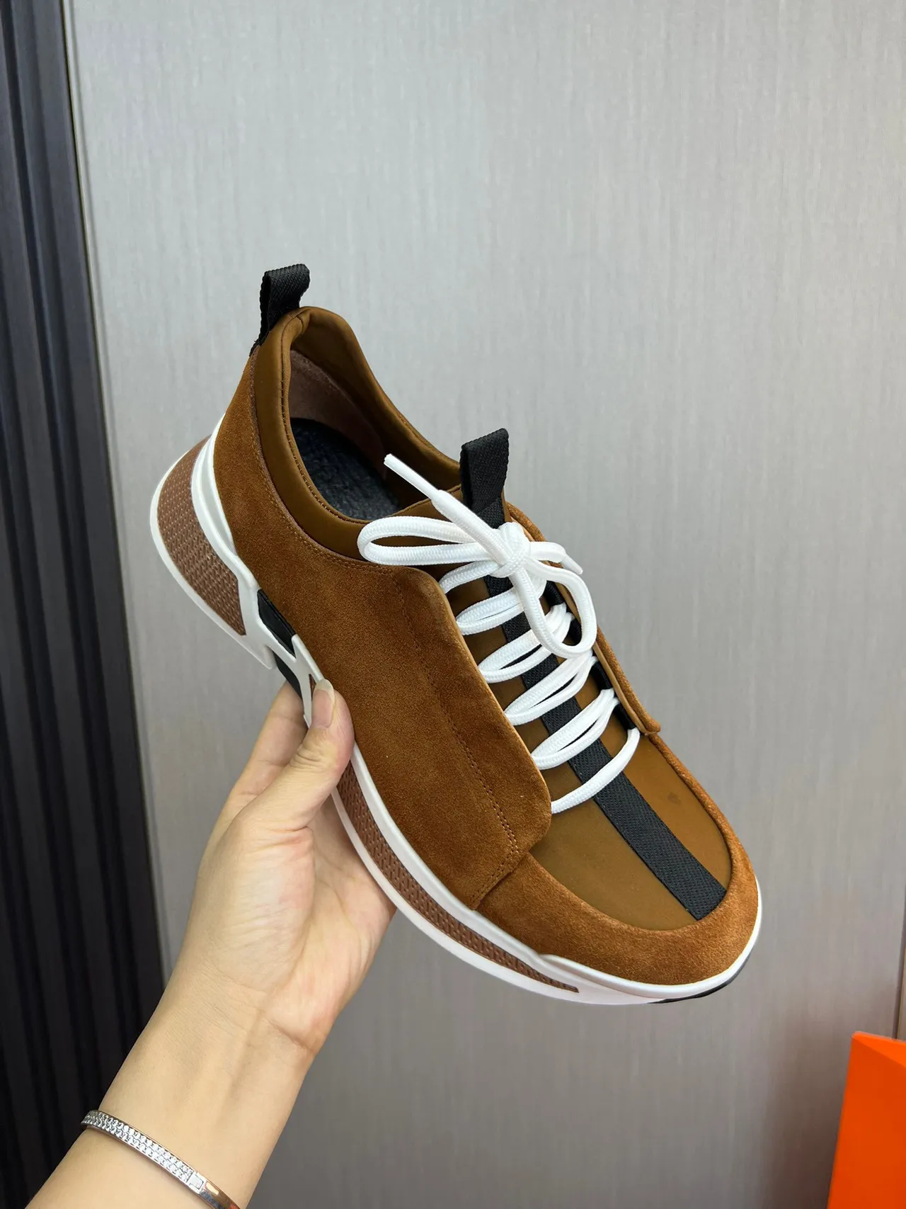 Hermès Brown White Suede Upper Laces Lifestyle Sneakers 7