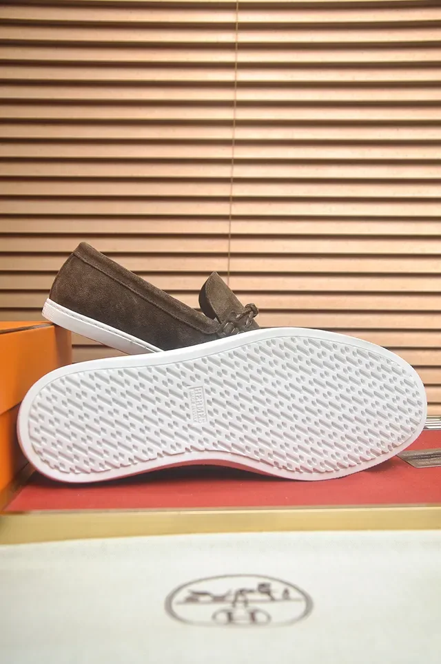 Hermès Brown White Suede Upper Rubber Sole Loafer 3