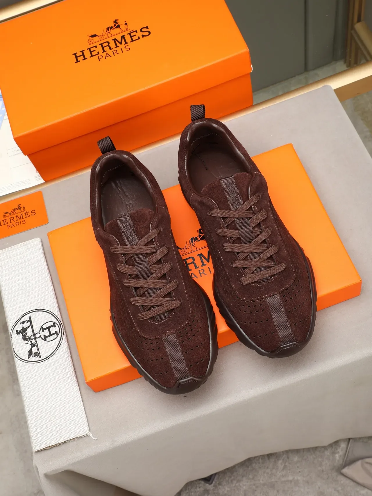 Hermès Burgundy Perforated Suede Lifestyle Sneaker 2