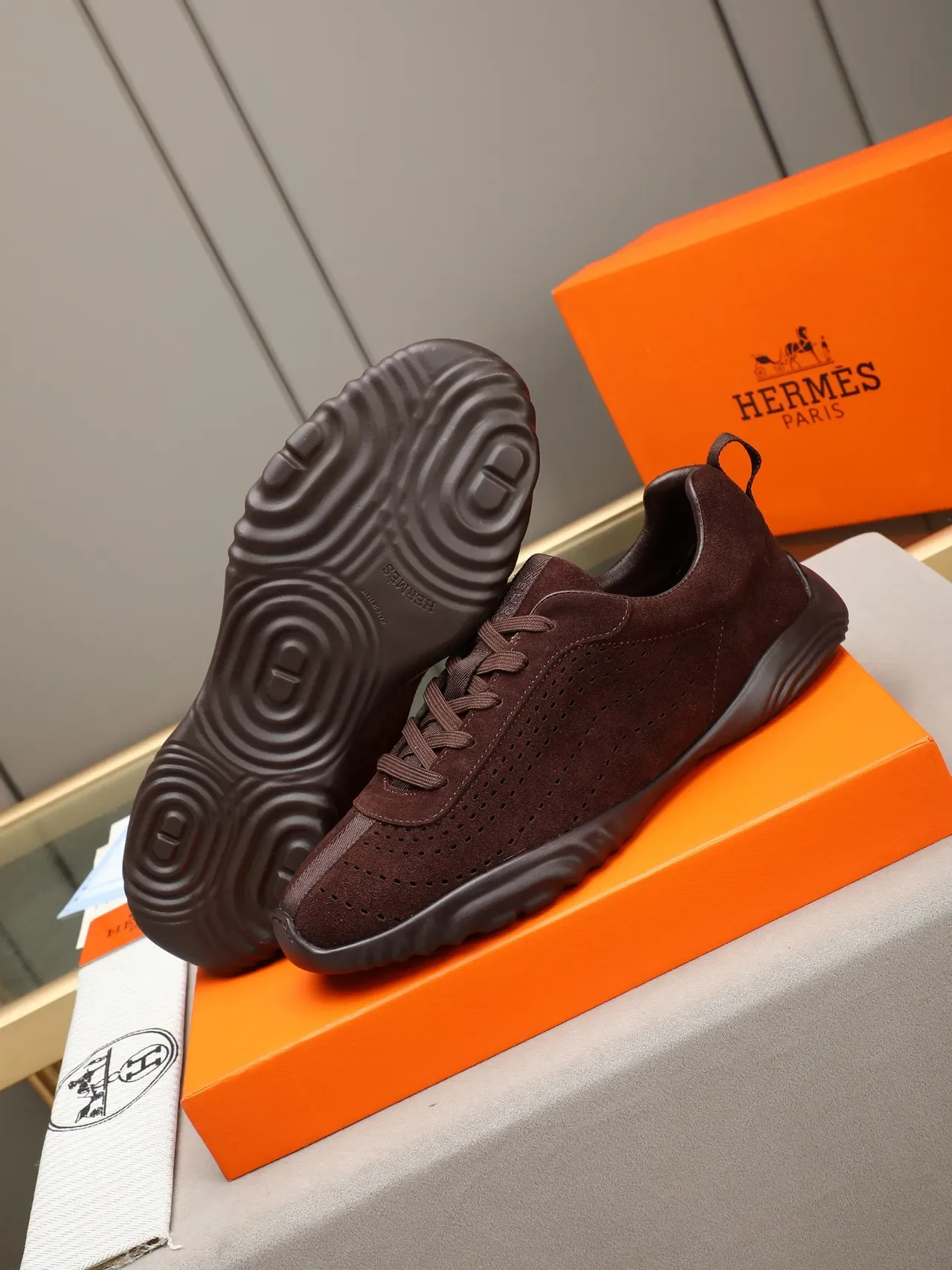 Hermès Burgundy Perforated Suede Lifestyle Sneaker 4