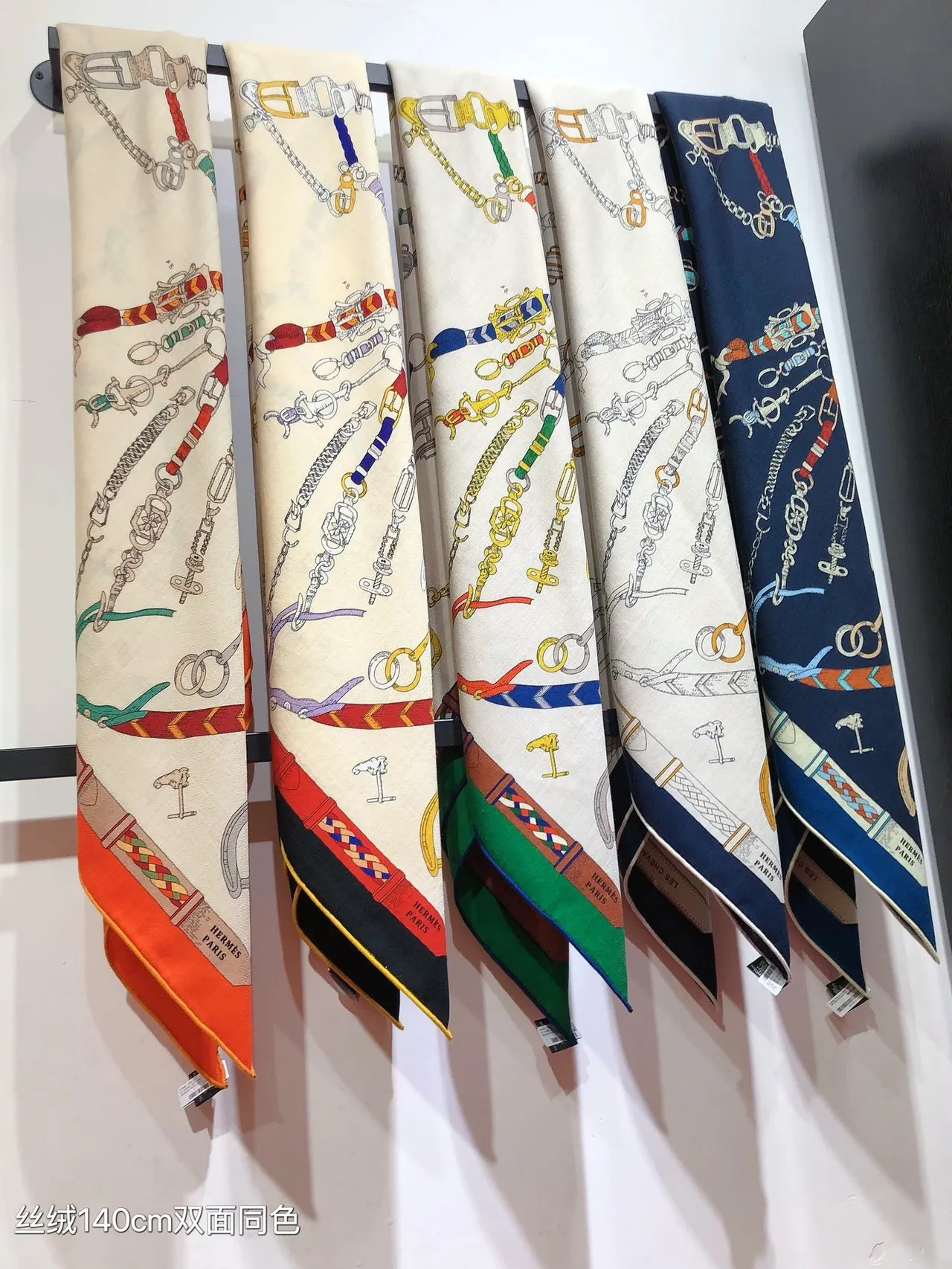 Hermès Chaîne d’Ancre Print White Multicolor Silk Scarf 4