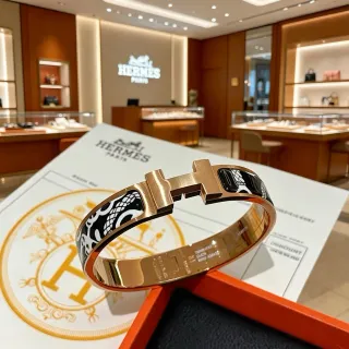 Hermès Clic H pulsera tono de oro negro blanco esmalte pulsera