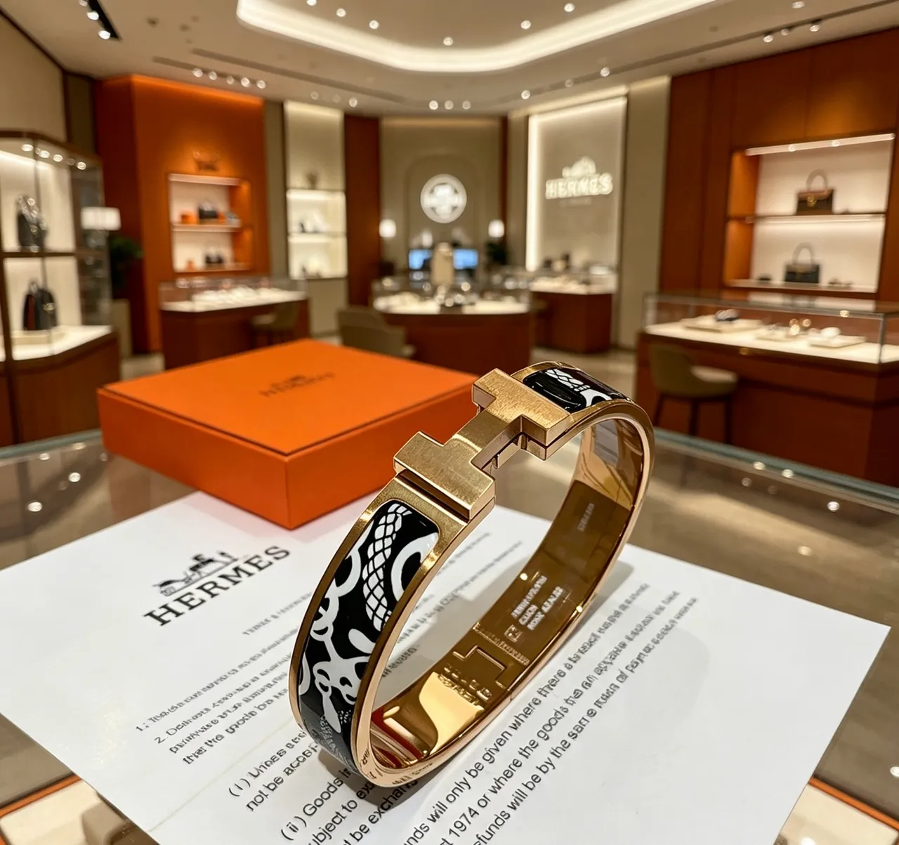 Hermès Clic H pulseira tom dourado preto branco esmalte pulseira 6