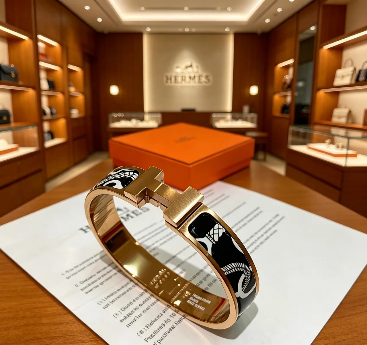 Hermès Clic H pulseira tom dourado preto branco esmalte pulseira 9