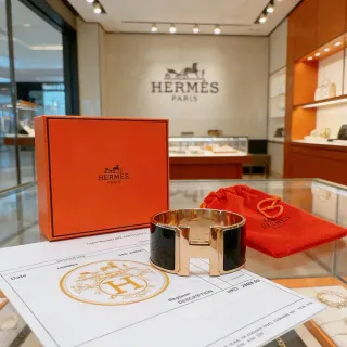 Hermès Clic H Wide Cuff Bracelet Black Enamel and Gold-Tone Metal Bracelet