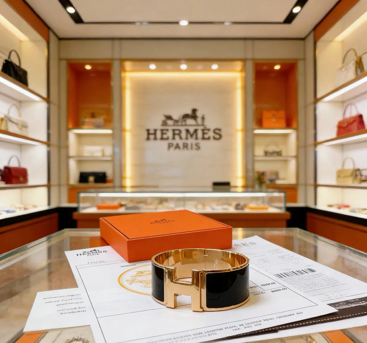 Hermès Clic H Wide Cuff Bracelet Black Enamel and Gold-Tone Metal Bracelet 3