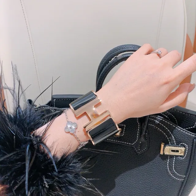 Hermès Clic H Wide Cuff Bracelet Black Enamel and Gold-Tone Metal Bracelet 5