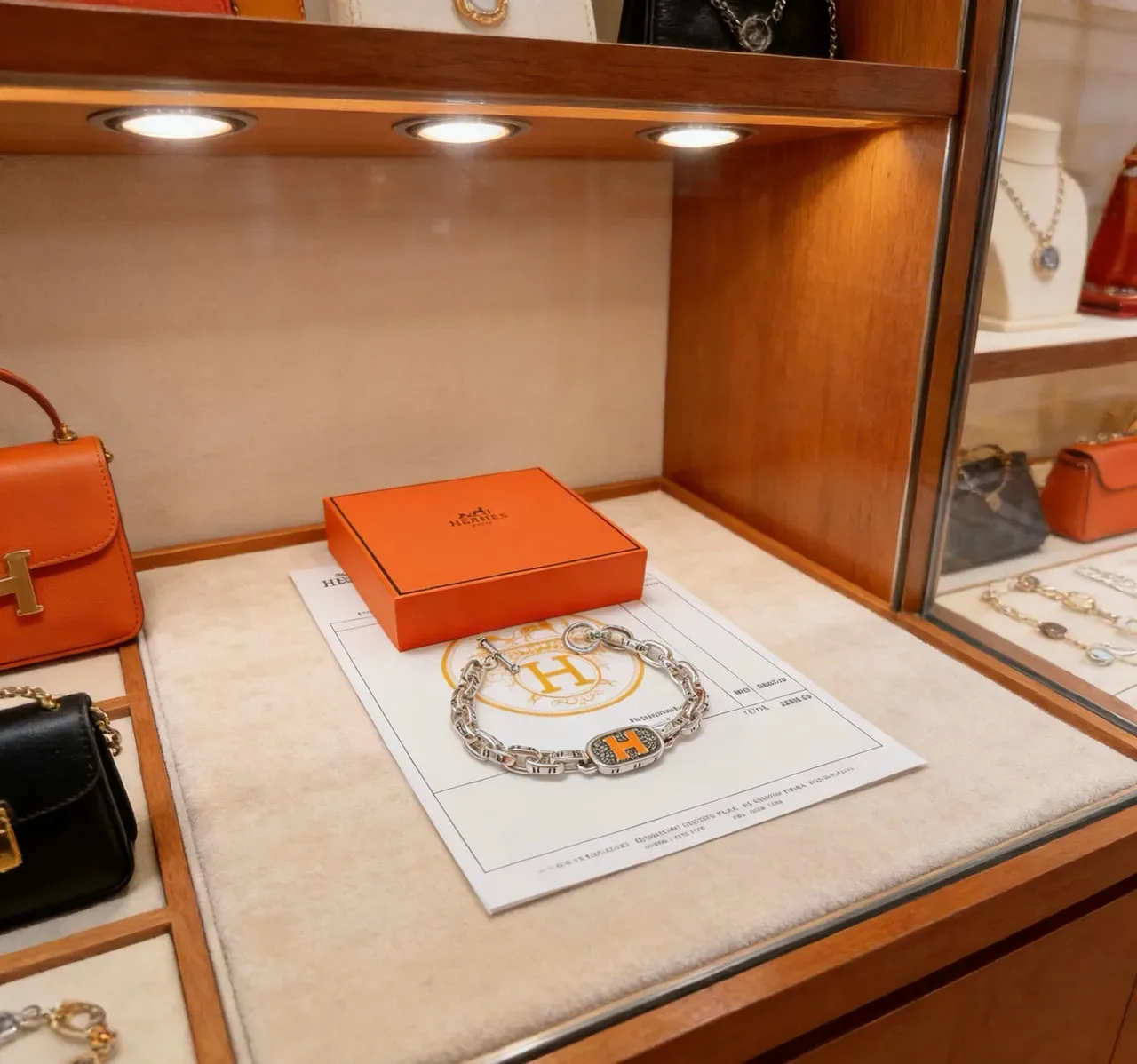 Hermès Collier de Chien Prata Laranja Corrente Chunky Curb-Link Placa Esmaltada 'H' Pulseira 4