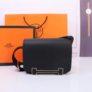 Hermès Constance Black Pebbled Leather Messenger Bag