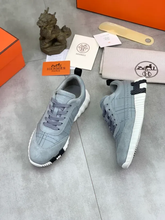 Hermès Gray Quilted Suede Lifestyle Sneaker 5