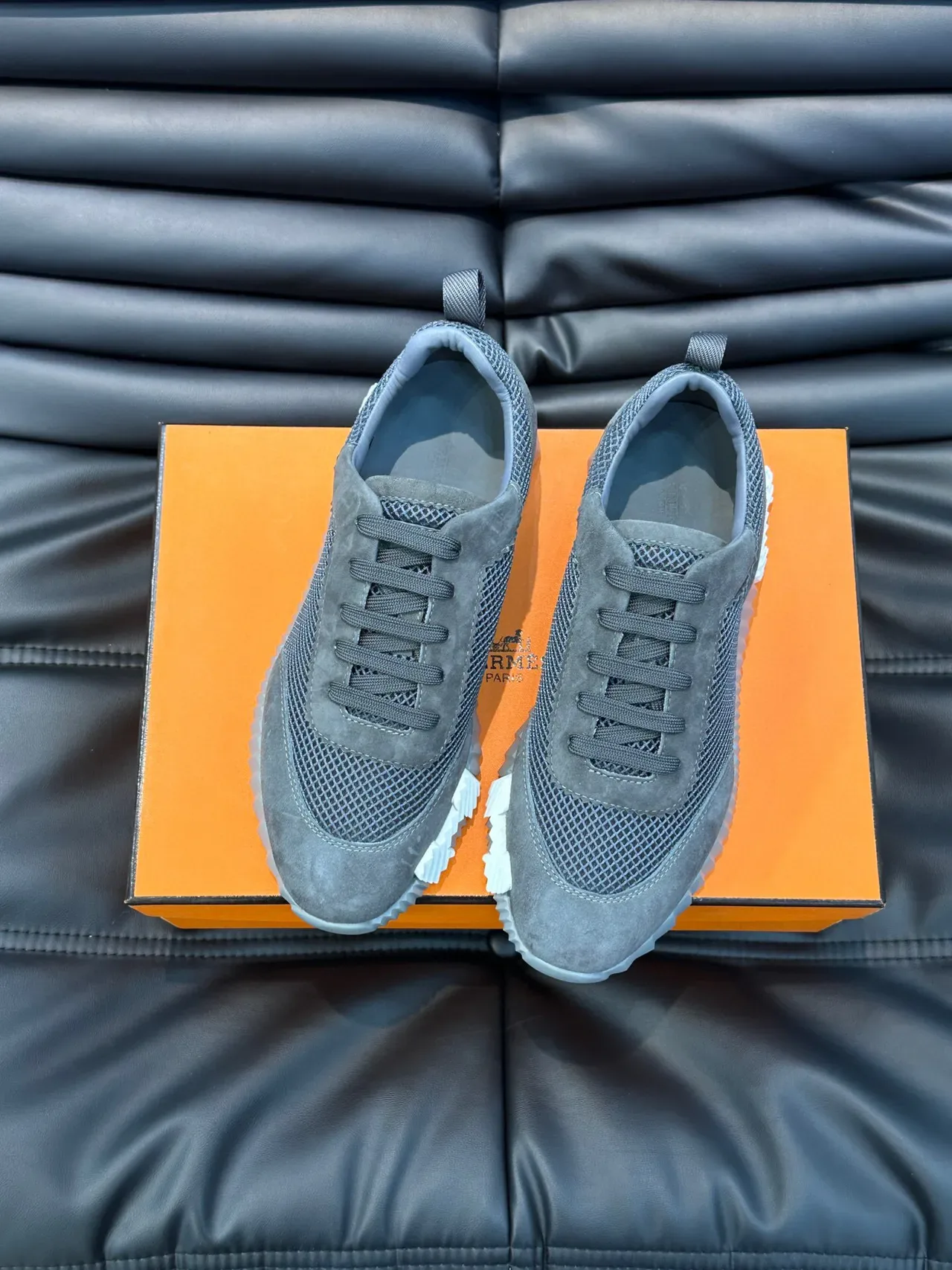 Hermès Gray Suede and Mesh Lace-Up Lifestyle Sneakers 3