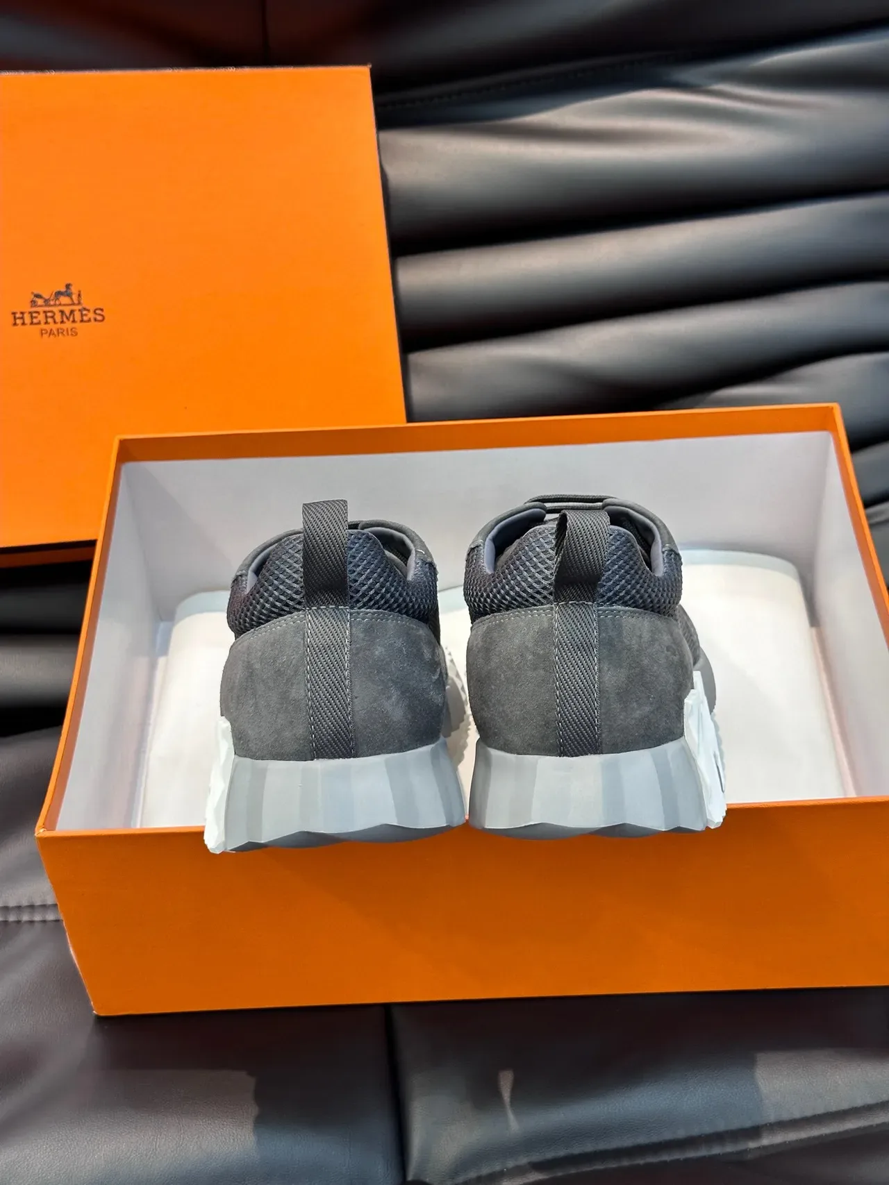 Hermès Gray Suede and Mesh Lace-Up Lifestyle Sneakers 6