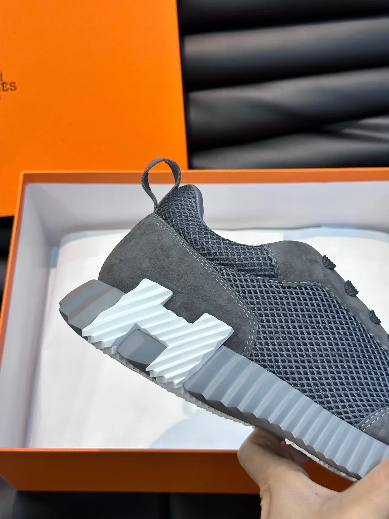 Hermès Gray Suede and Mesh Lace-Up Lifestyle Sneakers 7
