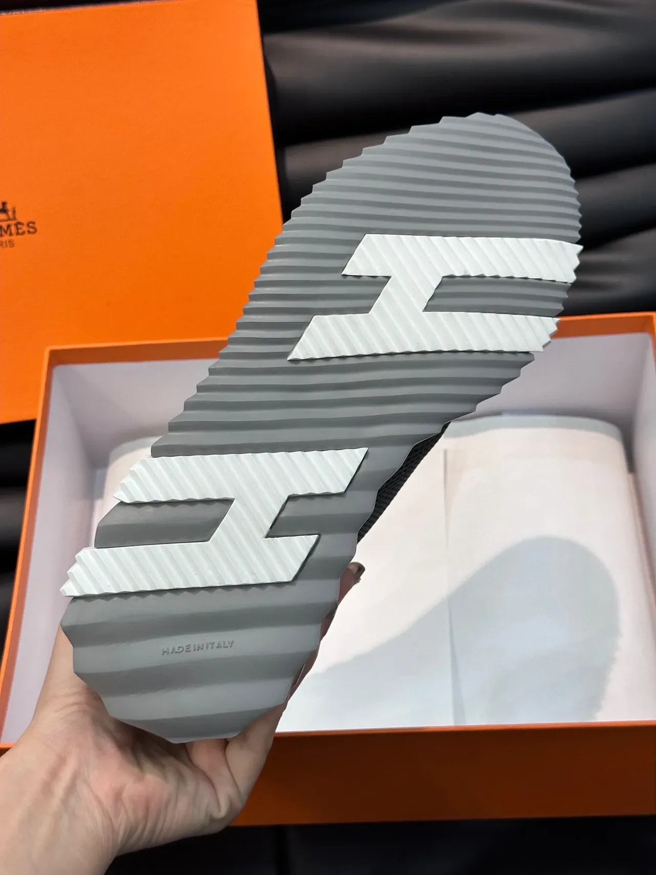 Hermès Gray Suede and Mesh Lace-Up Lifestyle Sneakers 9