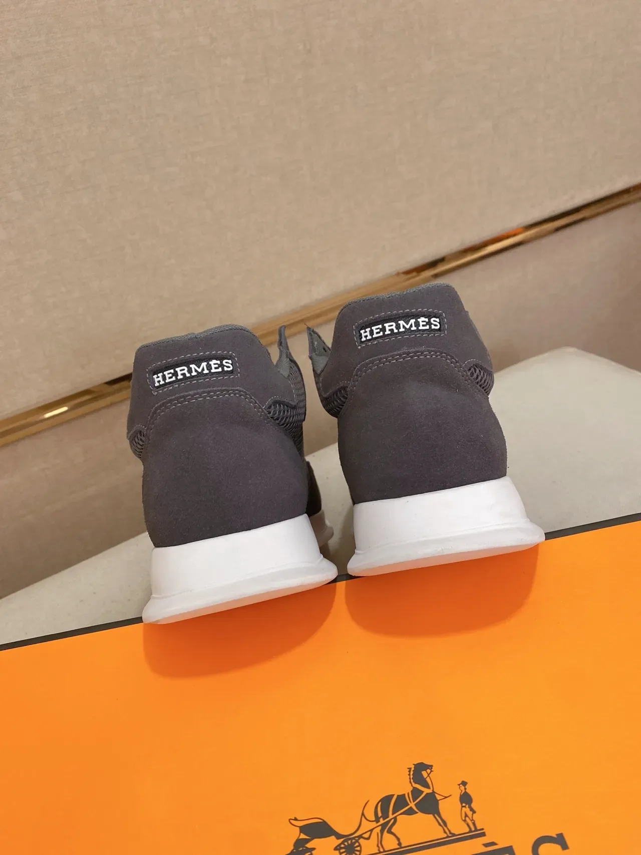 Hermès Gray White Mesh And Suede Upper Low-Top Sneakers 3