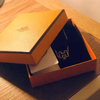 Hermès H Gold Black Pendant Enamel Inlay Necklace