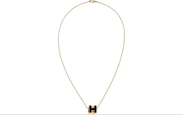 Hermès H Or Noir Pendentif Incrustation Émail Collier 2