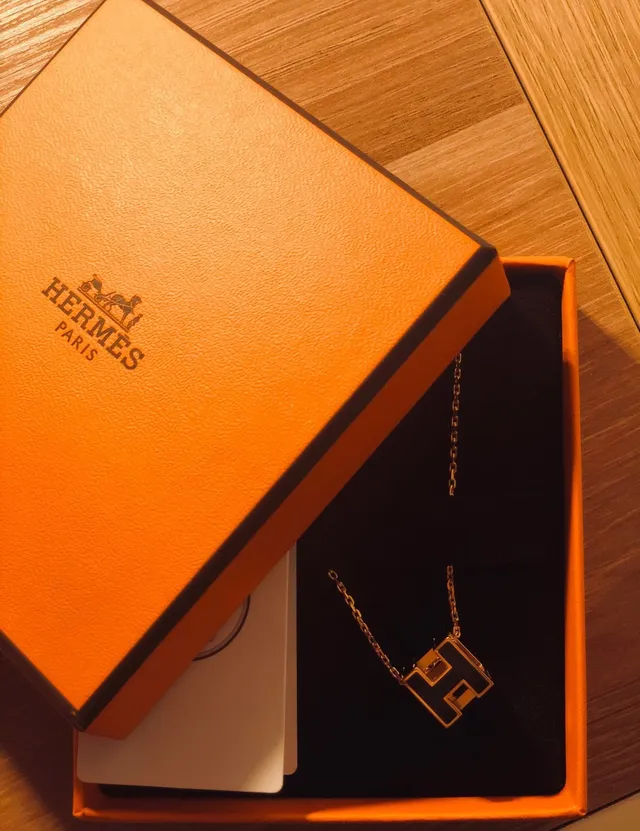 Hermès H Or Noir Pendentif Incrustation Émail Collier 3