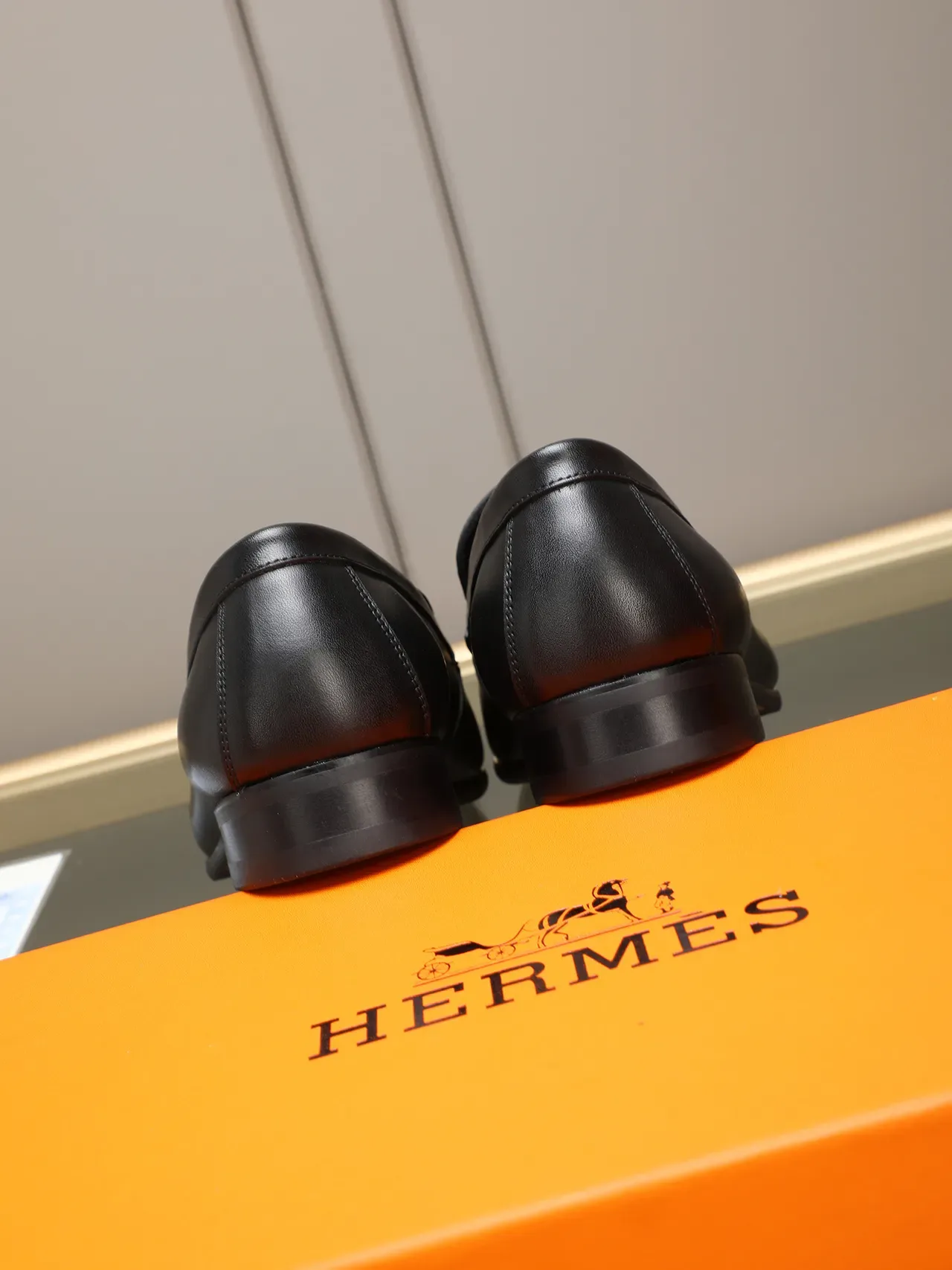 Hermès H-Loafer Black Leather Embossed Toe Cap Loafer 3