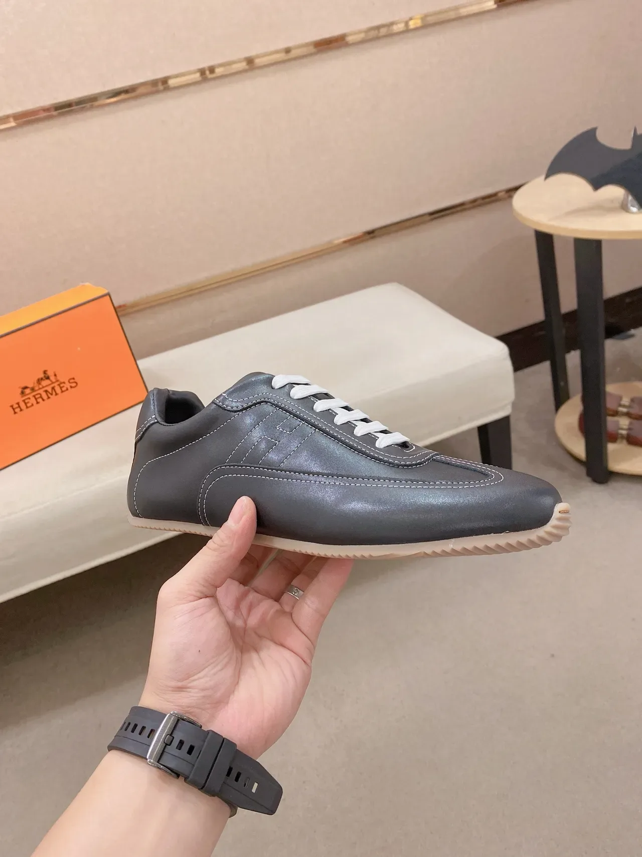 Hermès H-Racer Dark Gray Leather Lifestyle Sneaker 5
