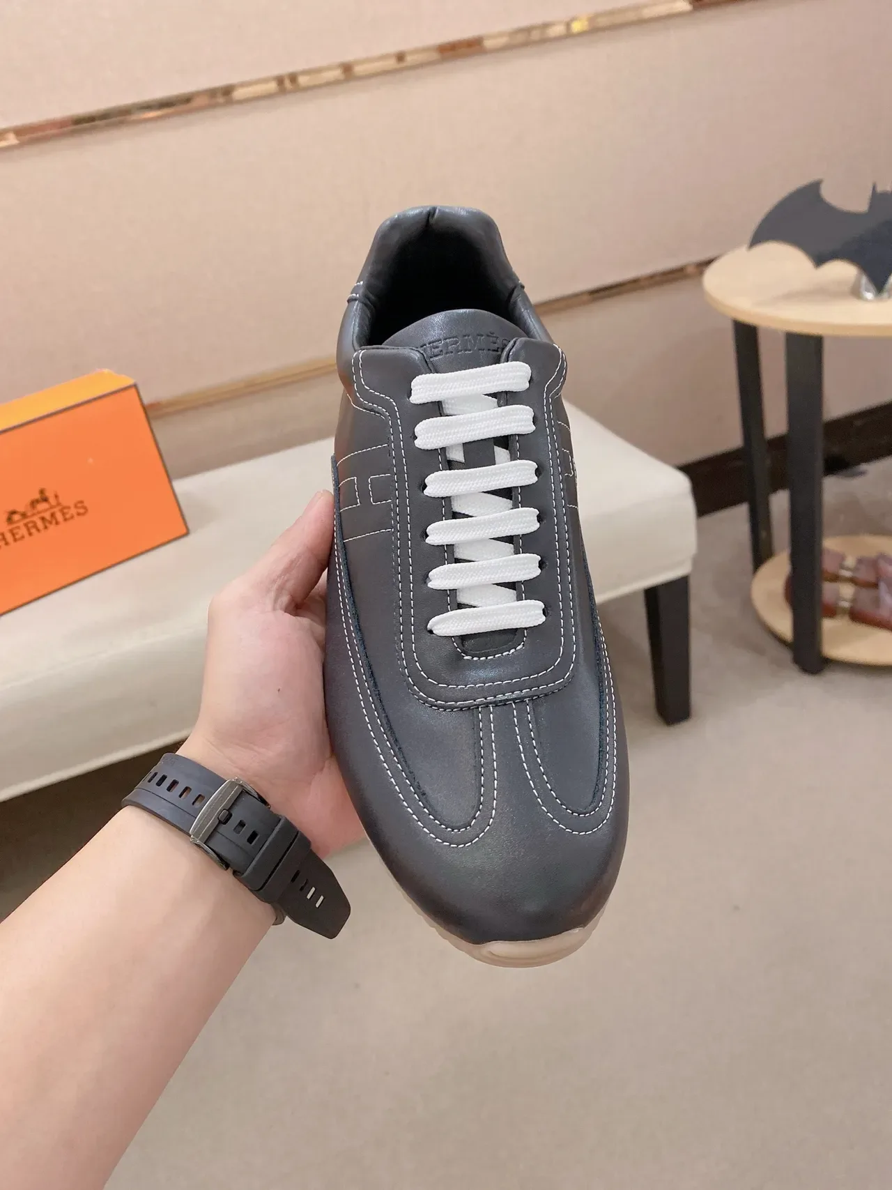 Hermès H-Racer Dark Gray Leather Lifestyle Sneaker 6